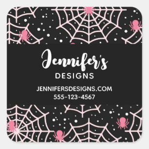 Halloween Cobwebs & Spiders Pattern Business Square Sticker