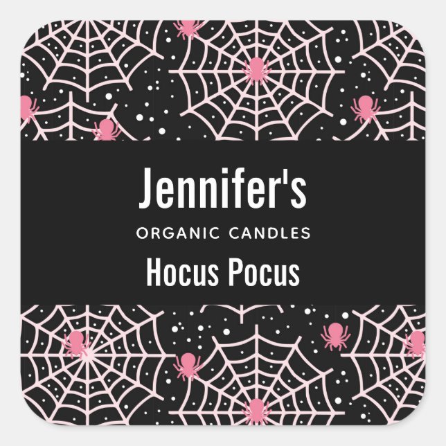 Halloween Cobwebs & Spiders Pattern Candle Biz Square Sticker (Front)