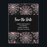 Halloween Cobwebs & Spiders Pattern Save the Date Invitation Postcard<br><div class="desc">Save the date postcard with a cute seamless pattern with white cobwebs and pink spiders.</div>