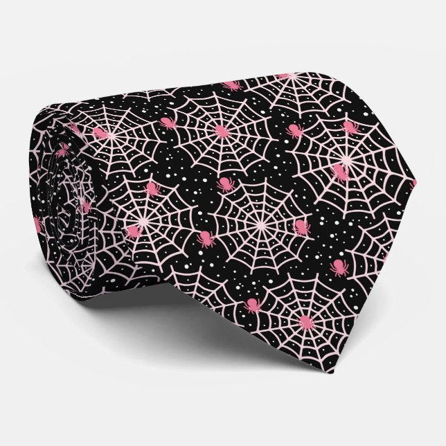 Halloween Cobwebs & Spiders Pattern Tie (Rolled)