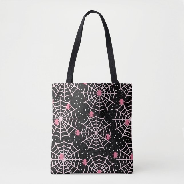 Halloween Cobwebs & Spiders Pattern Tote Bag (Front)