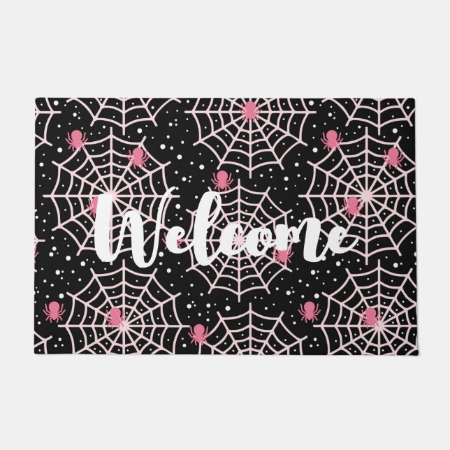 Halloween Cobwebs & Spiders Pattern Welcome Doormat (Front)