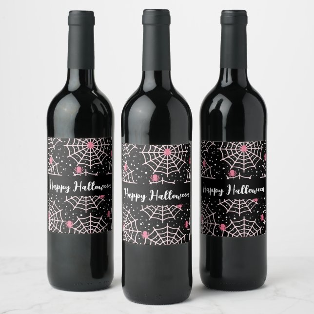 Halloween Cobwebs & Spiders Pattern Wine Label (Bottles)