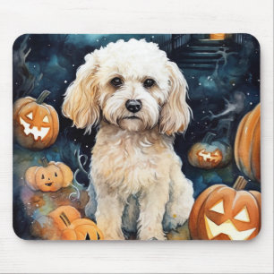 Halloween Cockapoo With Pumpkins Scary Mouse Pad