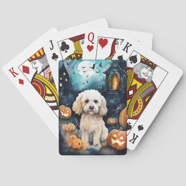 Halloween Cockapoo With Pumpkins Scary  Playing Cards (Back)