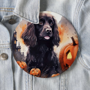 Halloween Cocker Spaniel With Pumpkins  6 Cm Round Badge