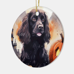 Halloween Cocker Spaniel With Pumpkins  Ceramic Tree Decoration