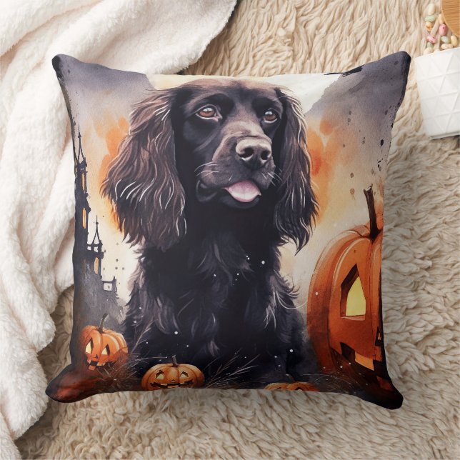 Halloween Cocker Spaniel With Pumpkins  Cushion (Blanket)