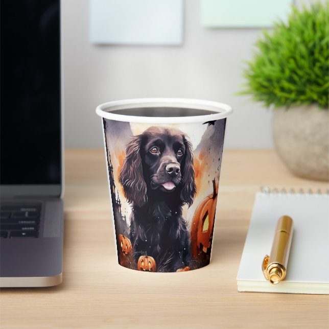 Halloween Cocker Spaniel With Pumpkins  Paper Cups (Insitu)
