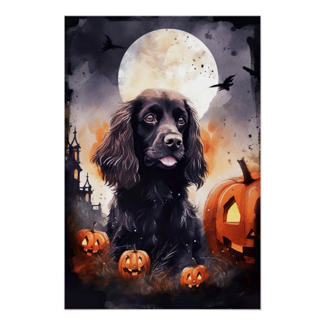 Halloween Cocker Spaniel With Pumpkins  Poster (Front)