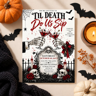 Halloween Cocktail Flower RIP Grave Gothic Party Invitation