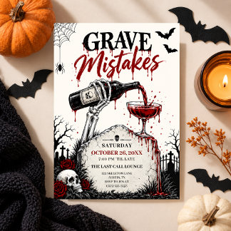 Halloween Cocktail Flower RIP Grave Gothic Party Invitation