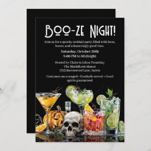 Halloween Cocktail Party   Boo-ze Night Invitation