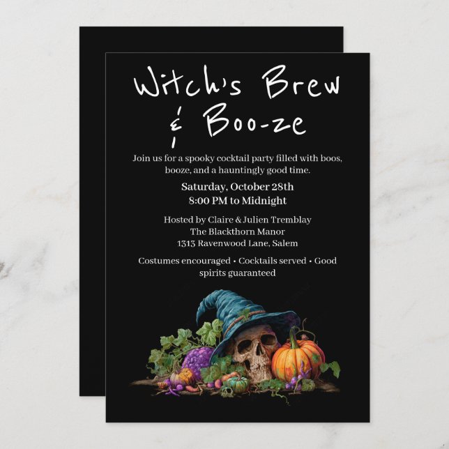 Halloween Cocktail Party | Boo-ze Night Invitation (Front/Back)