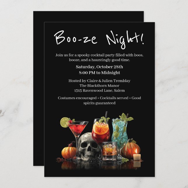 Halloween Cocktail Party | Boo-ze Night Invitation (Front/Back)