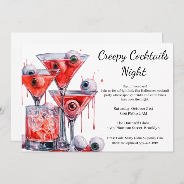Halloween Cocktail Party | Creepy Eyeball Drink Invitation (Front/Back)