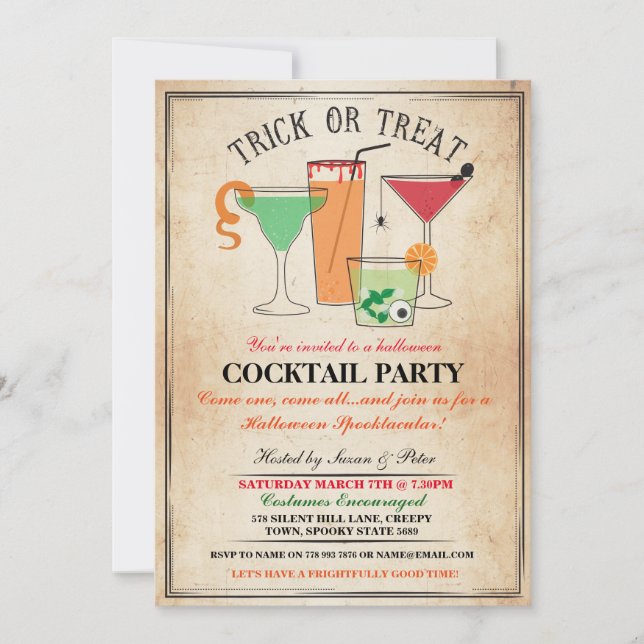 Halloween Cocktail Party Drinks Spook Party Invite (Front)
