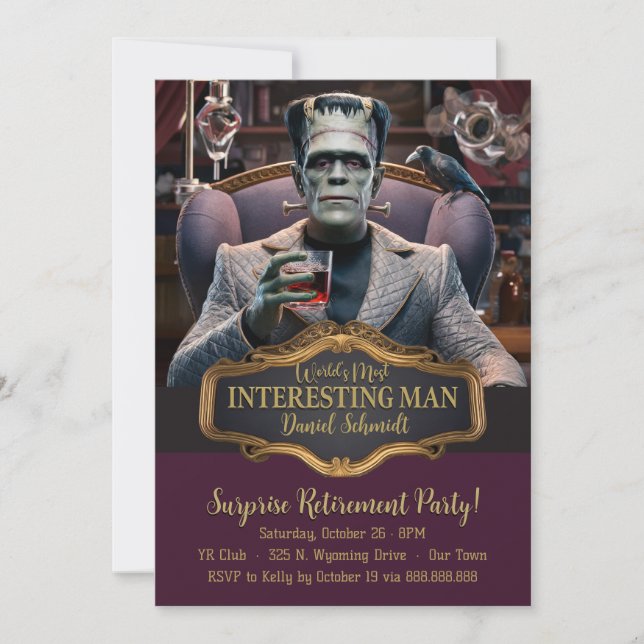 Halloween Cocktail Party, Frankenstein & Bride Invitation (Front)