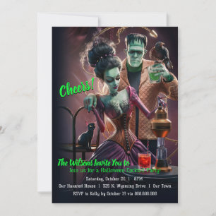 Halloween Cocktail Party, Frankenstein & Bride Invitation