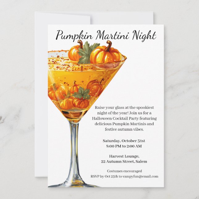 Halloween Cocktail Party | Pumpkin Martini Invitation (Front)