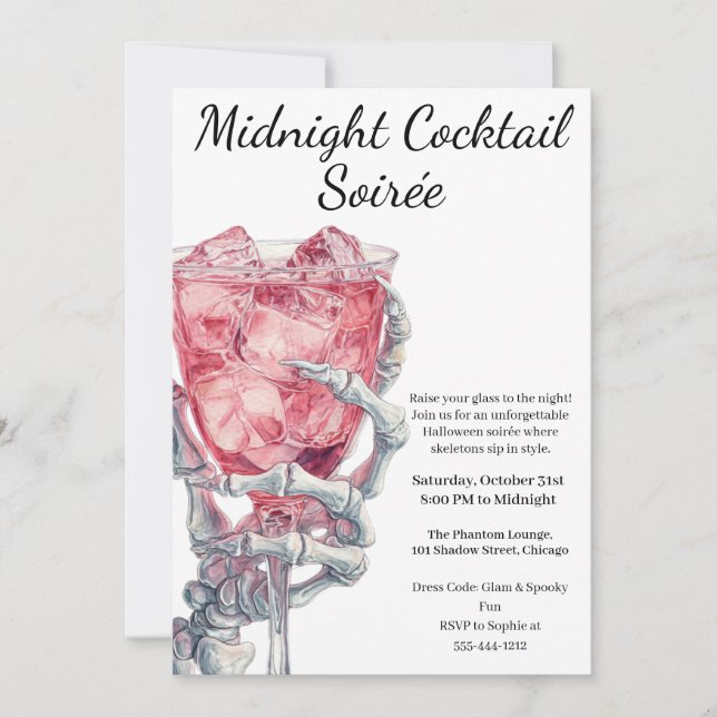 Halloween Cocktail Party | Skeleton Hand  Invitation (Front)