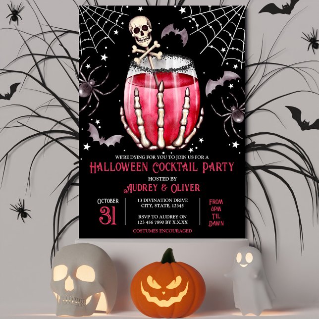 Halloween Cocktail Party Skulls and Spiderwebs Invitation (Halloween Cocktail Party Skulls and Spiderwebs Invitation)