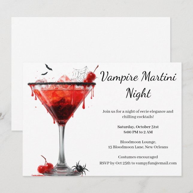 Halloween Cocktail Party | Vampire Martini Invitation (Front/Back)