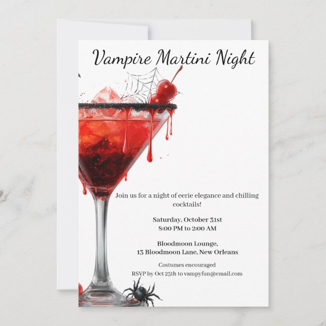 Halloween Cocktail Party | Vampire Martini Invitation (Front)
