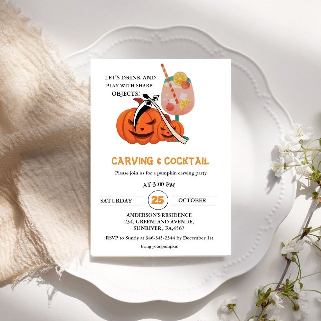 Halloween Cocktails and Carving Adult Party  Invit Invitation (Creator Uploaded)
