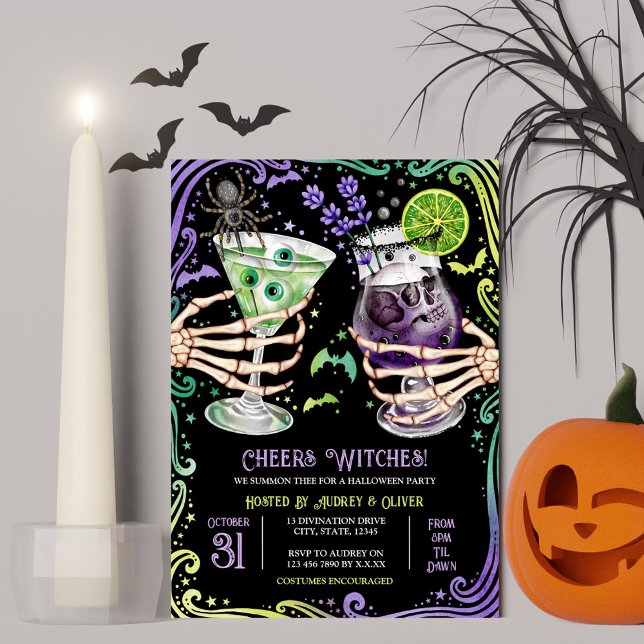 Halloween Cocktails and Costumes Witches  Invitation (Halloween Cocktails and Costumes Witches Invitation)