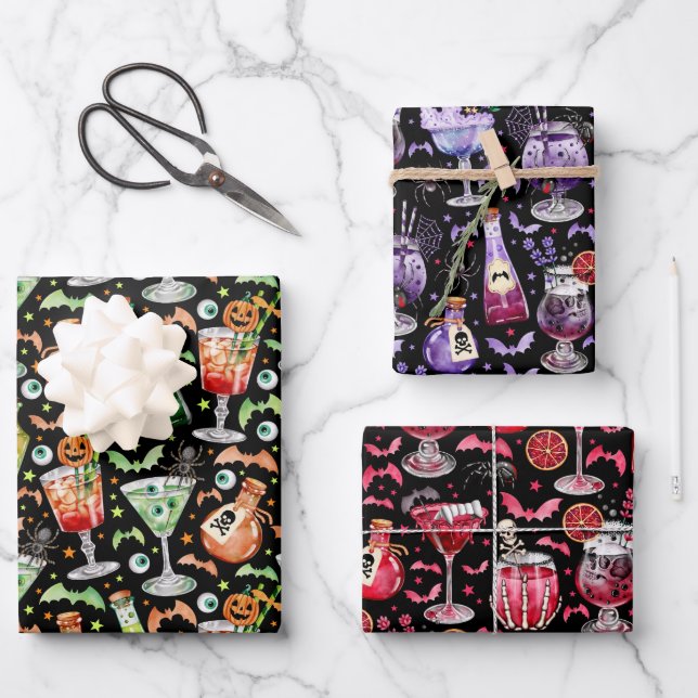 Halloween Cocktails and Potions Wrapping Paper Sheet (Front)