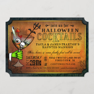 Halloween Cocktails Party Orange & Black Invite
