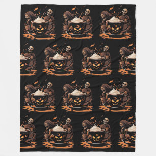 Halloween Coffee Art – Spooky Latte with Skeletons Fleece Blanket