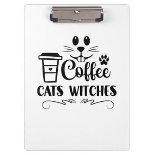 Halloween Coffee Cats Witches Birthday Clipboard