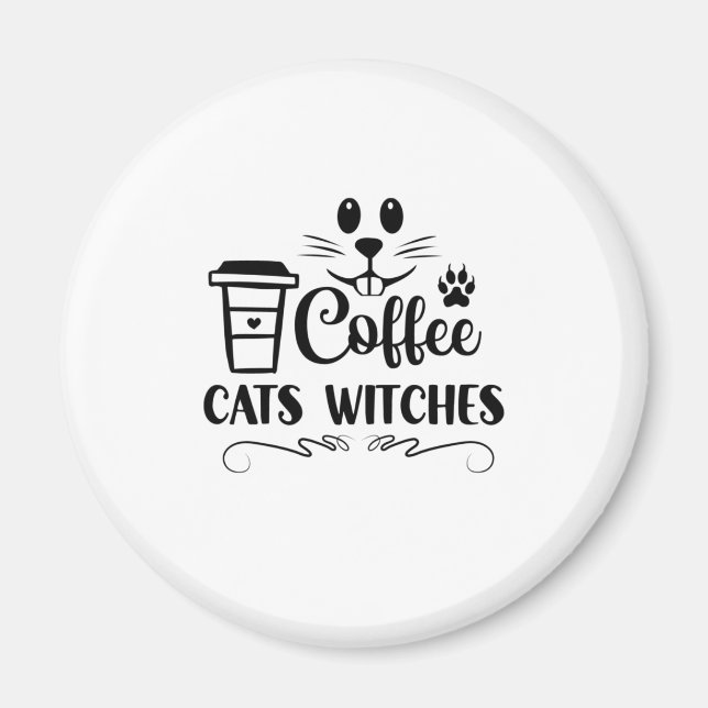 Halloween Coffee Cats Witches Birthday Magnet (Front)