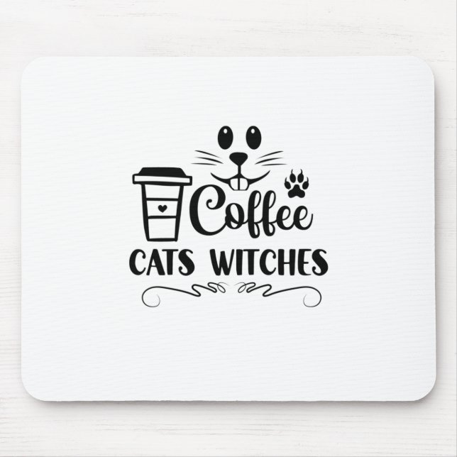 Halloween Coffee Cats Witches Birthday Mouse Pad (Front)