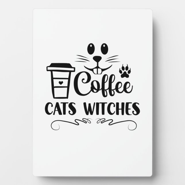 Halloween Coffee Cats Witches Birthday Plaque (Front)