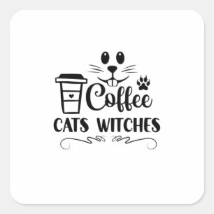 Halloween Coffee Cats Witches Birthday Square Sticker
