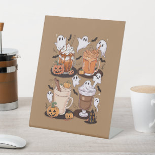 Halloween Coffee Cute Fall Iced Coffee Lover Gift Pedestal Sign