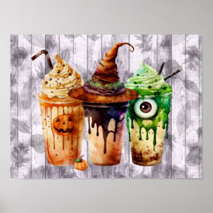 Halloween Coffee Drink Watercolor Trio  Poster