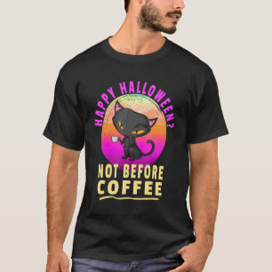 Halloween Coffee Drinker Cat Graphic Art T-Shirt