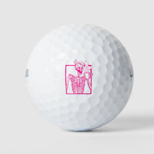 halloween coffee drinking skeleton pink golf balls