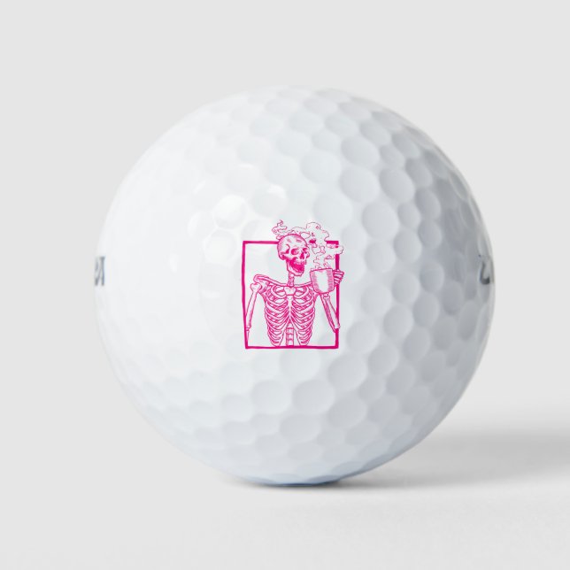 halloween coffee drinking skeleton pink golf balls (Front)