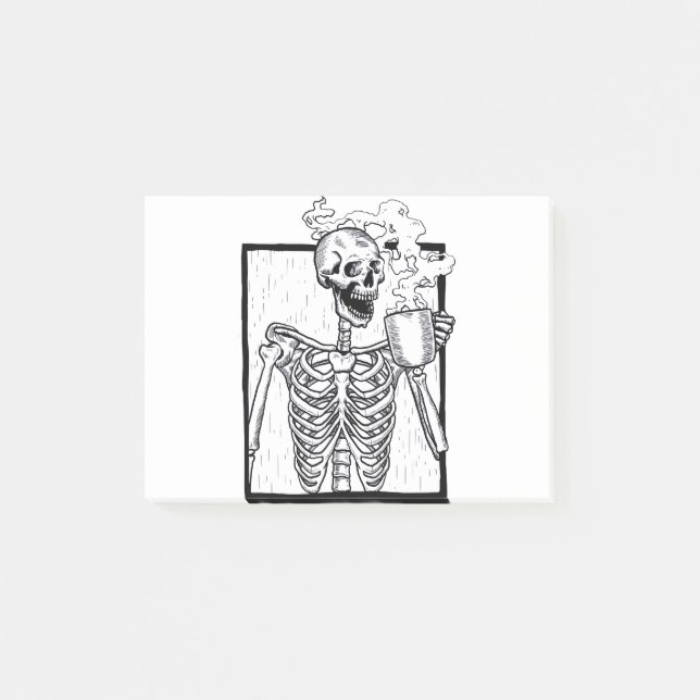 halloween coffee drinking skeleton post-it notes (Front)