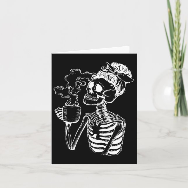 Halloween Coffee Drinking Skeleton Teacher Lazy Di Card (Front)