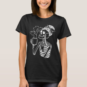 Halloween Coffee Drinking Skeleton Teacher Lazy Di T-Shirt