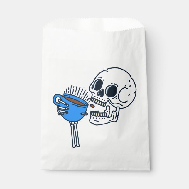 halloween coffee drinking skull skeleton blue  favour bags (Front)