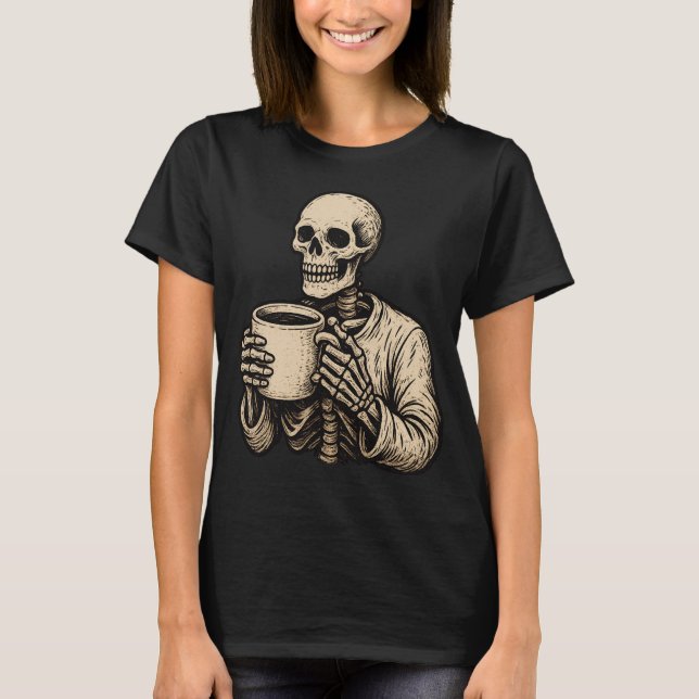 Halloween Coffee Lover T-Shirt - Spooky Skeletons  (Front)