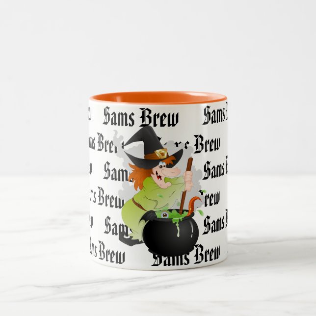 Halloween Coffee Mug-Custom Name Witch Brew Two-Tone Coffee Mug (Center)