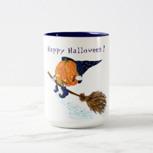 Halloween Coffee Mug Witch Pumpkin with Broom